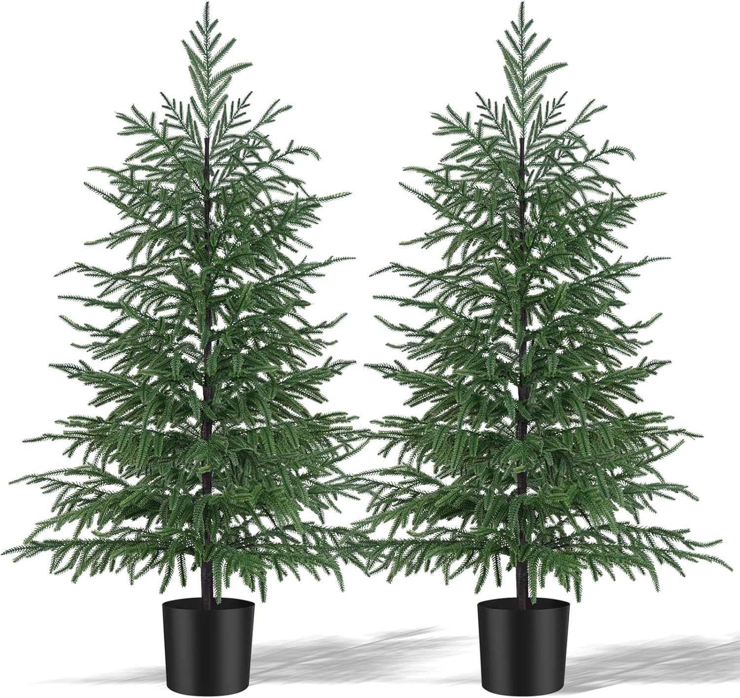 2 Pack 4FT Artificial Norfolk Pine Tree, Realistic UV Rated Shrubs Fake Potted Plants Faux Bushes for Christmas Decorations Outdoor Indoor Home Front Porch Decor