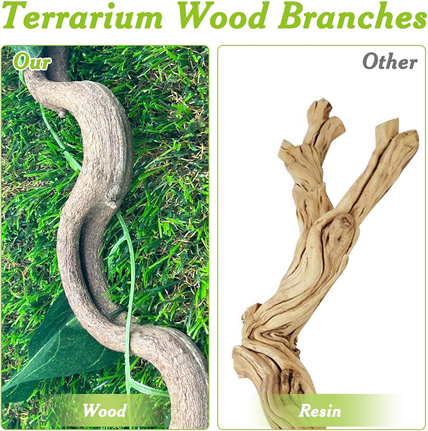 Reptile Branches for Climbing Natural Snake Climb Branch 4 Pack Wood Forest Tree Trunk Decor Lizard Habitat Terrarium Decorations for Bearded Dragon Geckos Chameleon Frog