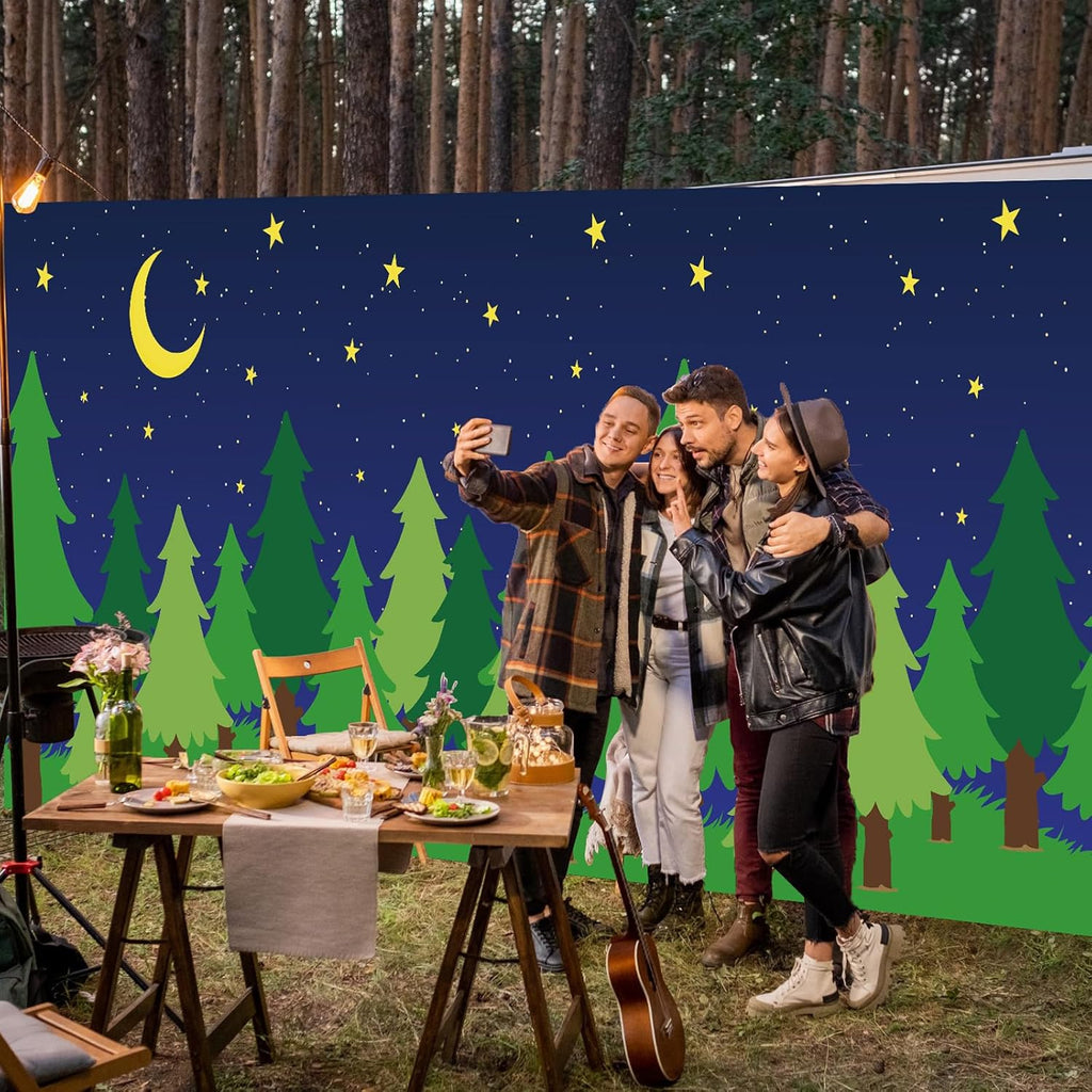 10 x 16 ft Enchanted Forest Camping Backdrop Scene Camping Background Supplies Forest Night Scene Photography Background for Theme Party Photo Banner Decoration