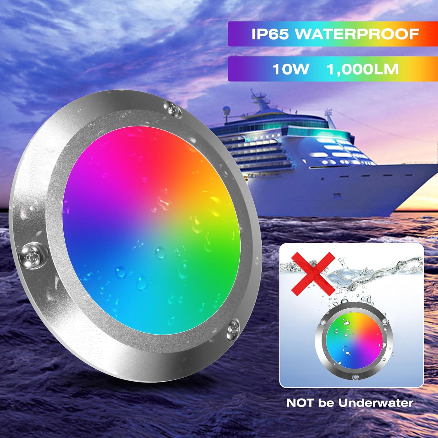 HUSUKU RS6-1 LED Marine Courtesy Light Boat Interior Light, 2PCS 4In RGB Marine Ceiling Dome Lights, IP65 DC12V 10W 1000LM All-Metal Body, Color Change LED Lighting for Yacht Transom Pontoon Deck RV
