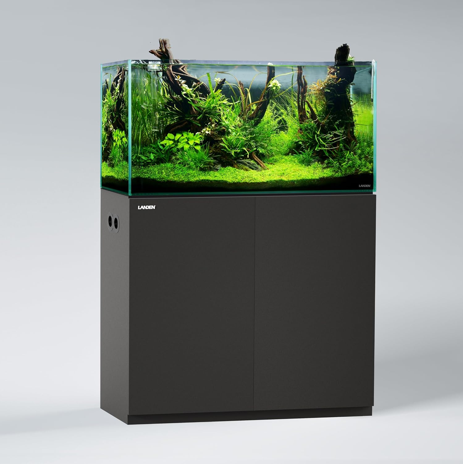 LANDEN Wooden Storage Cabinet with Modern Accent Design, Multi-Purpose Furniture for Living Room and Home Décor, Works as Aquarium Stand for up to 44 Gal Tanks, Matte Black, W35.5xD17.7xH31.5 in