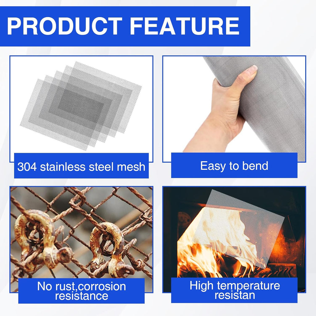 10 Pcs Stainless Steel Mesh Screen, 1mm Hole 20 Mesh, 8.3 * 6 Inch（Comes with a Pair of Gloves）
