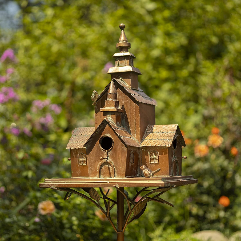 Zaer Ltd. Large Copper Colored Multi-Birdhouse Stakes, Room for 5 Bird Families in Each (XL Country Town Home Montana)
