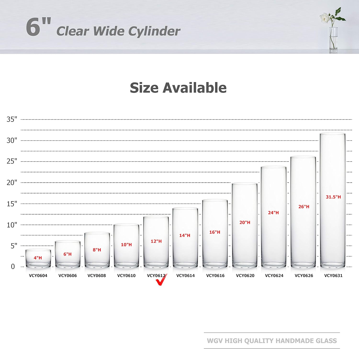 WGV Cylinder Vase Bulk, Width 6", Height 12", Clear Glass Container Terrarium Candle Holder for Wedding Centerpiece, Party Event, Home Office Decor, 6 Pieces
