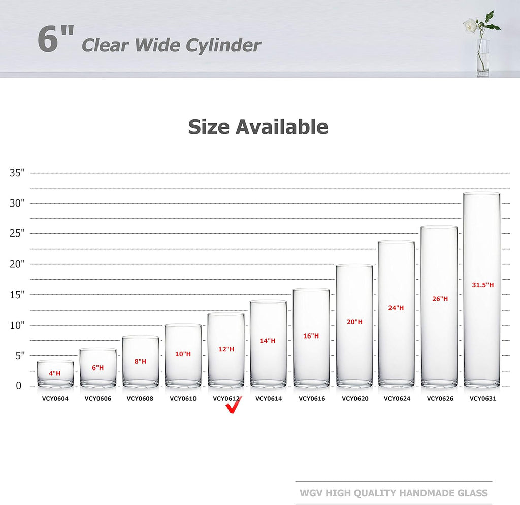 WGV Cylinder Vase Bulk, Width 6", Height 12", Clear Glass Container Terrarium Candle Holder for Wedding Centerpiece, Party Event, Home Office Decor, 4 Pieces