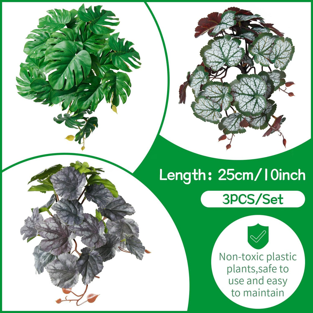 Dsoar 3 PCS Reptile Plants Artificial Hanging Plants with Suction Cup Pets Habitat Climbing Decorations Amphibian Terrarium Fake Plants
