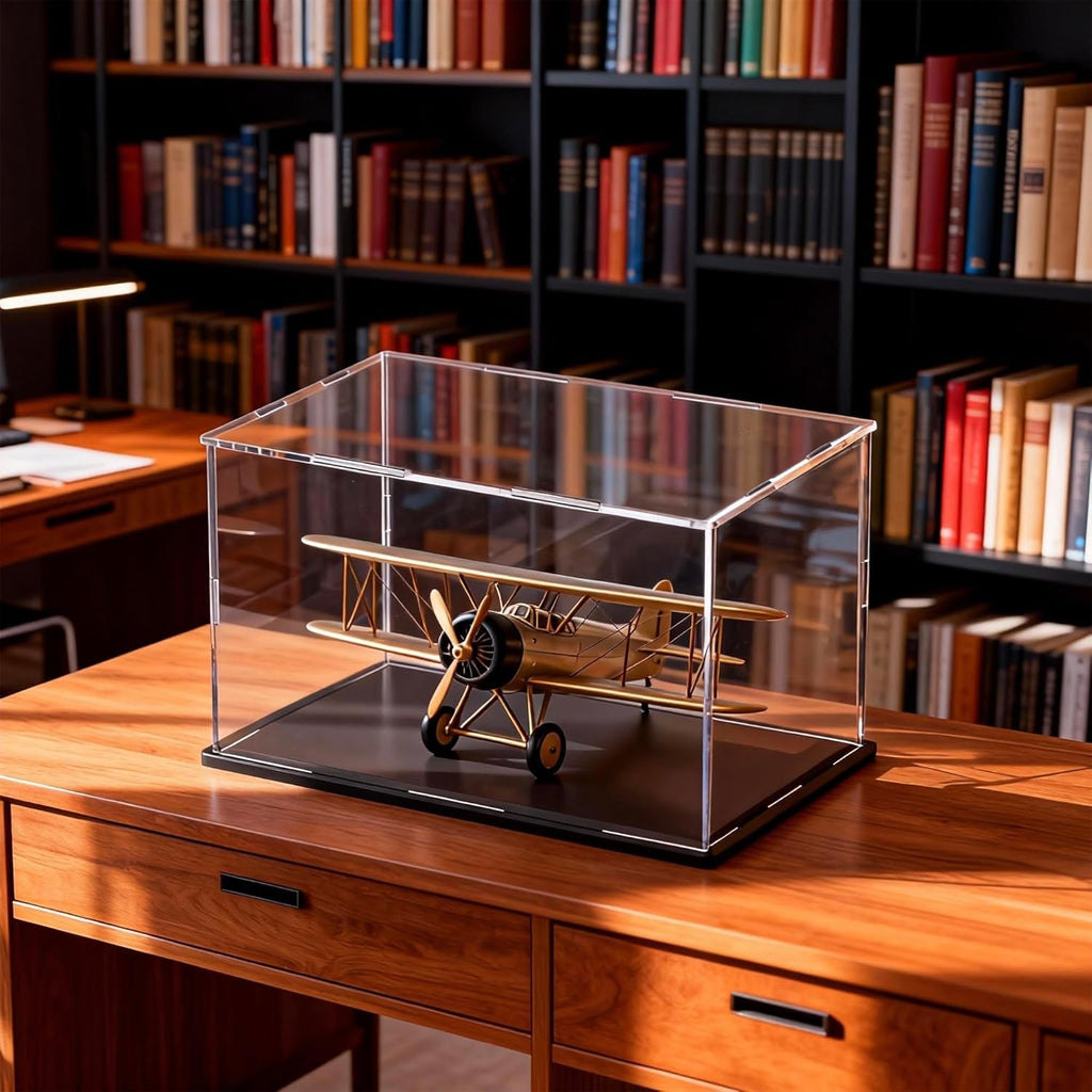 Acrylic Box with Matt Black Base, Simple Self-Assembly Clear Acrylic Display Case, 14.5x11x11 inch Showcase with Lid for Collectibles & DIY Dollhouse