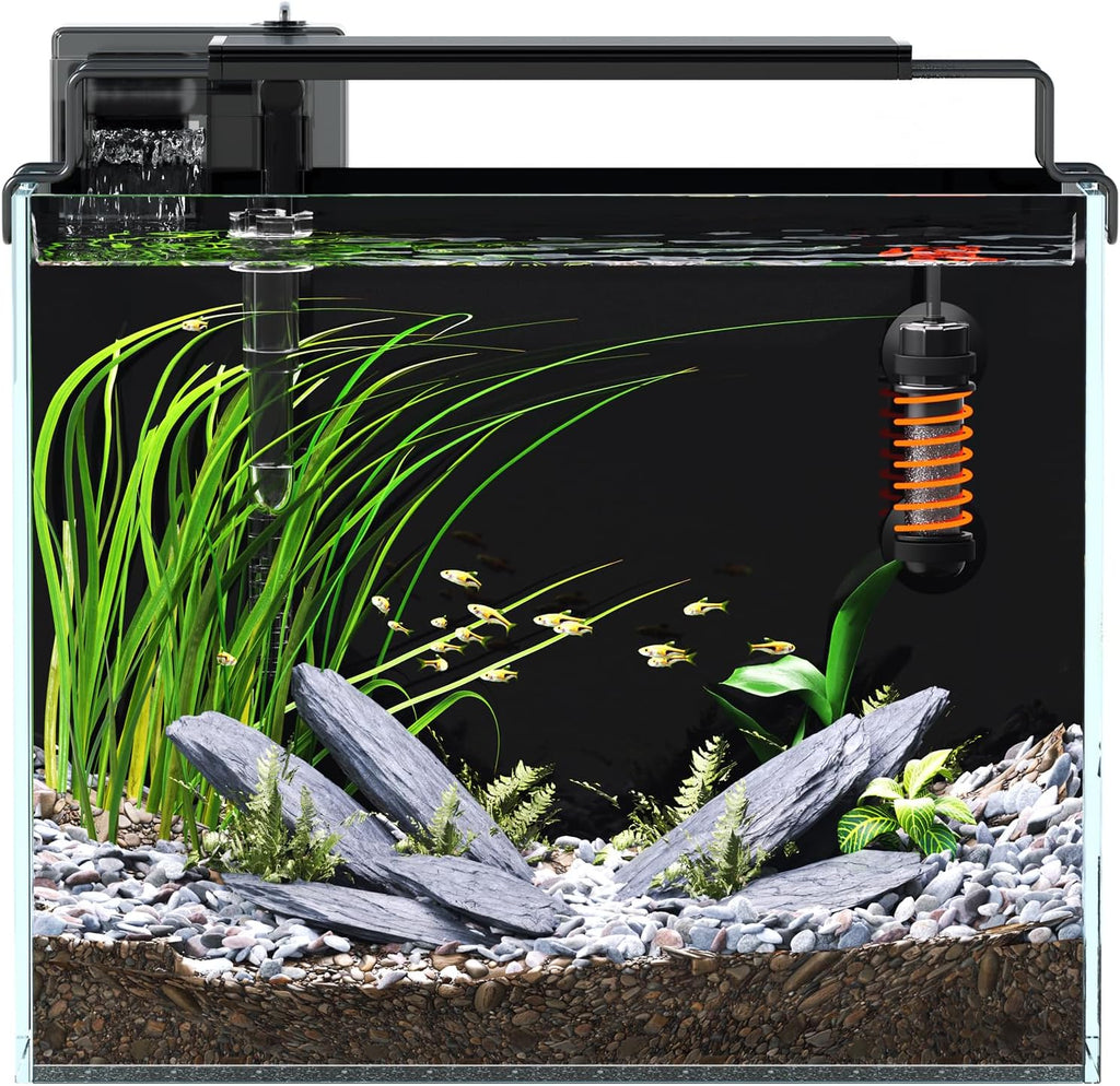 3 Gallon Fish Tank Aquarium Kit with Filter, Heater, LED Light with Timer, Siphon Vacuum Cleaner, Lid, Self-Cleaning Glass Rimless Betta Tank