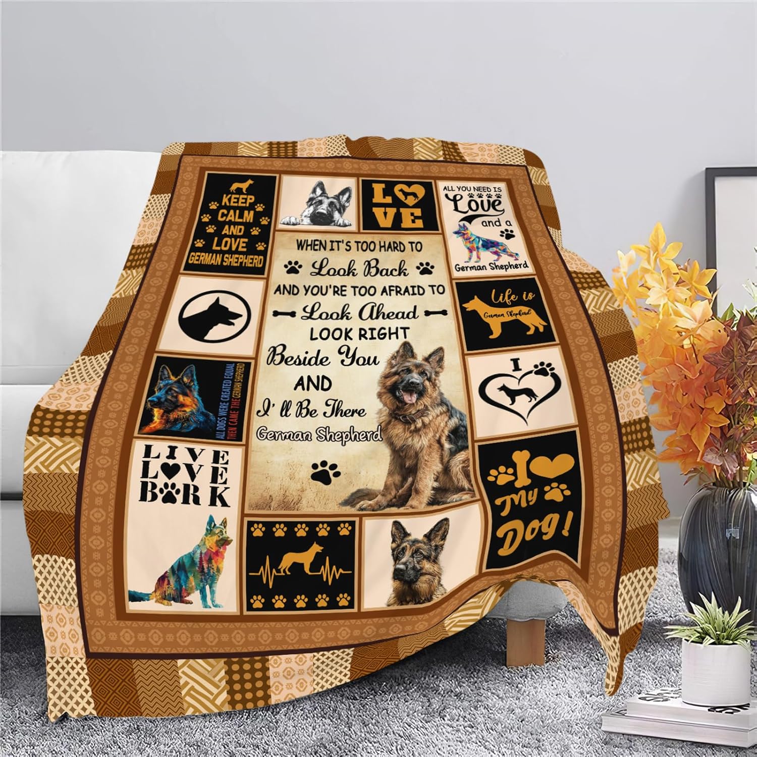 German Shepherd Throw Blanket German Shepherd Puppy Stuff Gifts for Dog Lover Kids Girls Boys Adults Women Men Soft Cozy Warm Plush Fluffy Fuzzy Fleece Blanket Decor 60''X80''