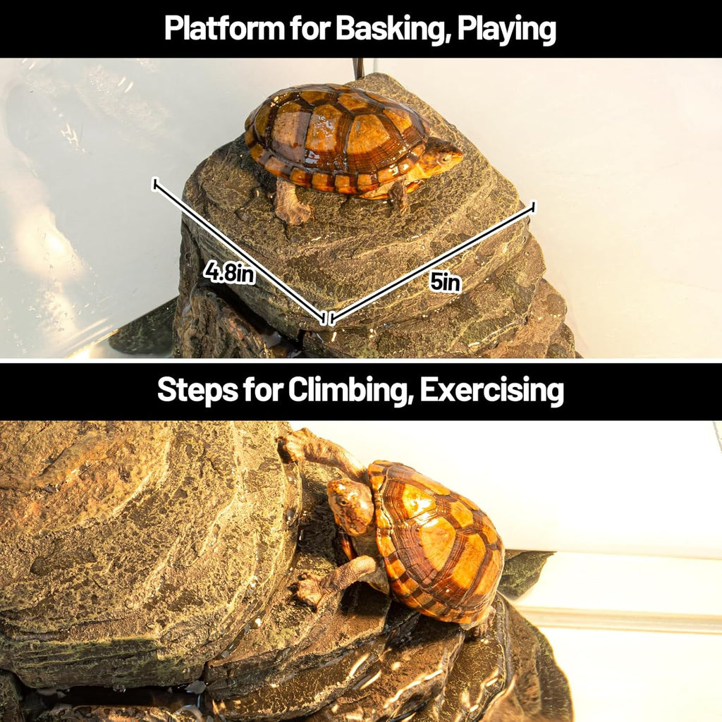 Turtle Tank Filter 20 Gallon, Basking Platform Filter with 3-Stage Filtration, Decorative Terrarium & Aquarium Water Filtration for Aquatic Turtles Frogs Newts, Adjusting Flow, Max 92.5 GPH