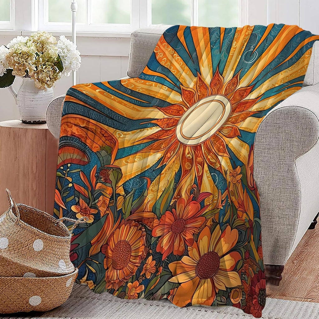 Sunflower Blanket Boho Sunrise Floral Throw Blankets Gifts for Girls Boys Kids Sunflower Lovers Soft Cozy Fleece Plush for Couch Sofa Bed 80"x60"