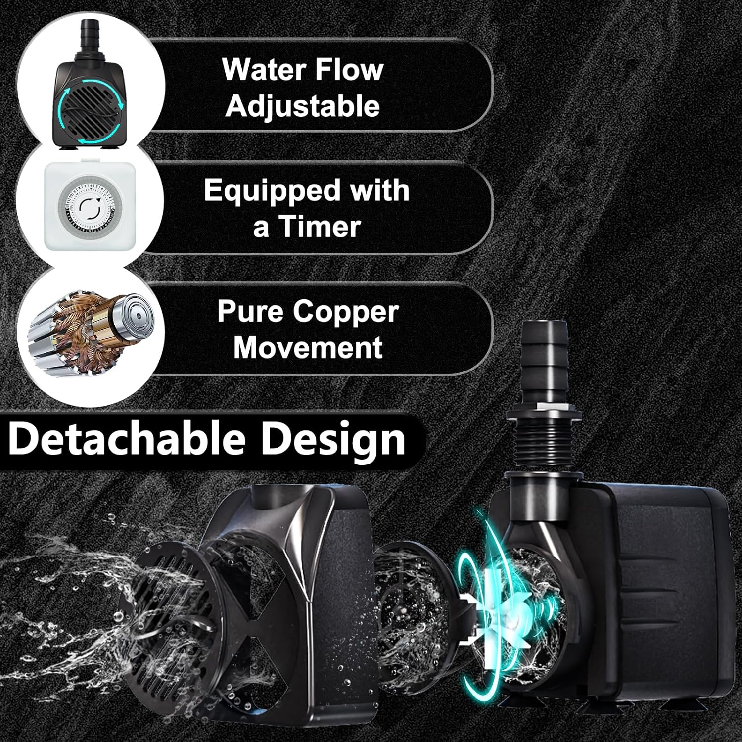 Fountain Water Pump 400GPH with Indoor Mechanical Timer Ultra Quiet 8.2ft High Lift for Fountains, Hydroponics, Ponds, Aquariums & More……
