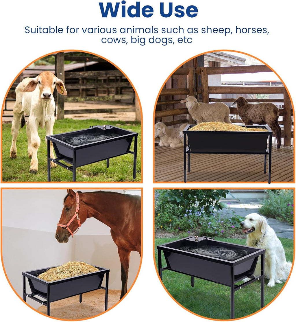 2pcs Livestock Feeder and Water Trough with Auto-Fill Float Valve Stainless Steel Goat Feeder Horse Trough Automatic Waterer for Goat, Sheep, Horse, Pig, Cattle, Large Dog Water Dispenser
