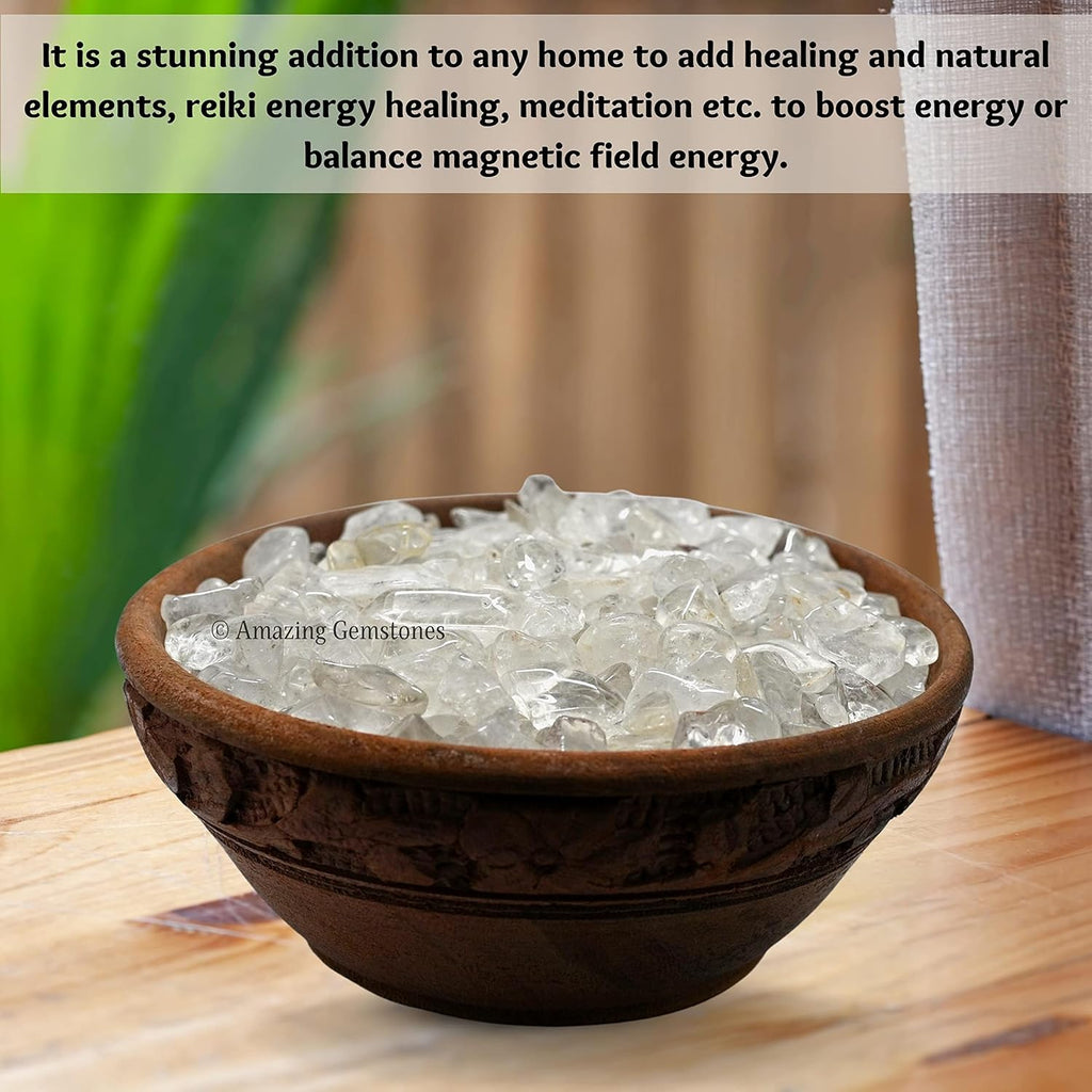Amazing Gemstone Clear Quartz Crystal Chips Aquarium Gravel Rocks - 1000+ Carat Clear Quartz Chips Bulk Fish Tank Gravel, Small Tumbled Stone Chips and Tiny Crystals for Decoration (Natural AAA Grade)