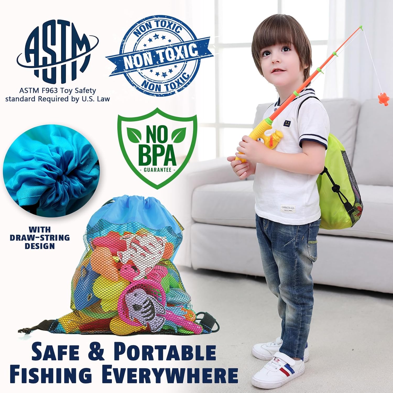 CozyBomB™ Magnetic Fishing Toys Game Set for Kids | Water Table Bathtub Kiddie Pool Party Pole Rod Net, Outdoor Plastic Floating Fish, Toddler Bath Color Ocean Sea Animals Birthday Gift Age 3-5 6 4-8