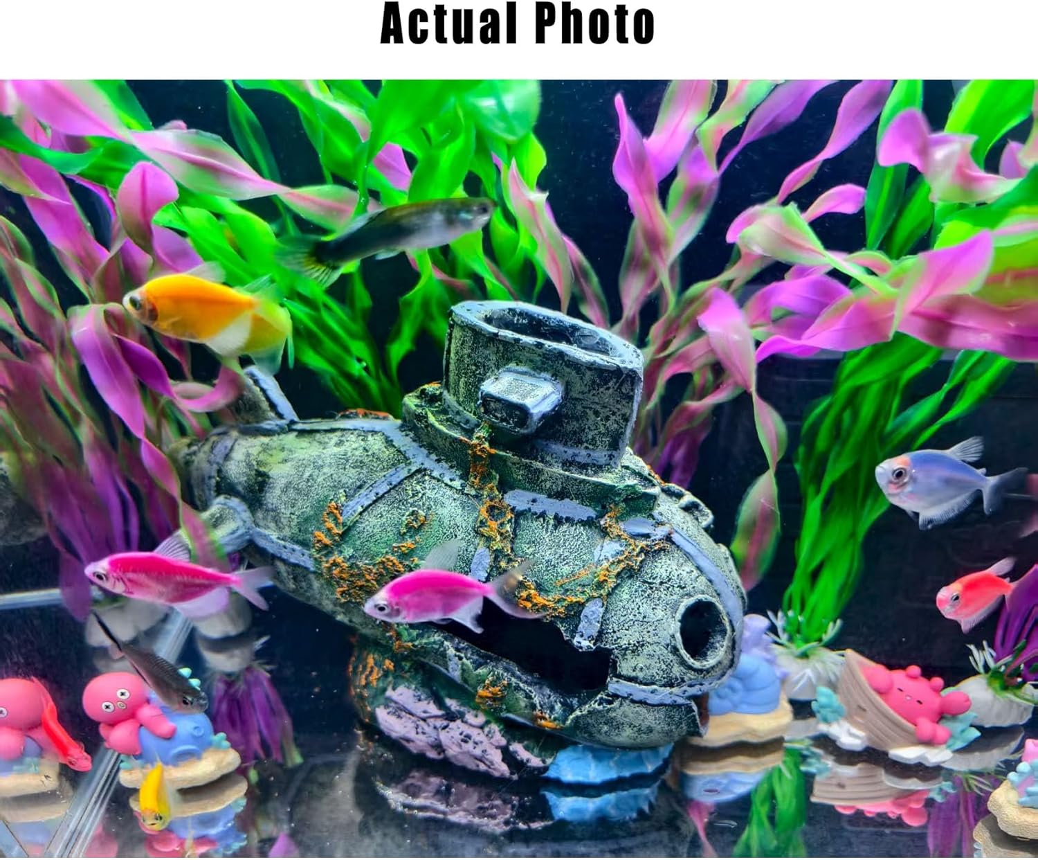 8.2 inch Submarine Realistic Shipwreck Decor for Aquarium - Resin Sunken Ship Ornament with Fish Hideouts, Fish Tank Accessories, Aquarium Ornaments, Fish Tank shipwrecks Submarine