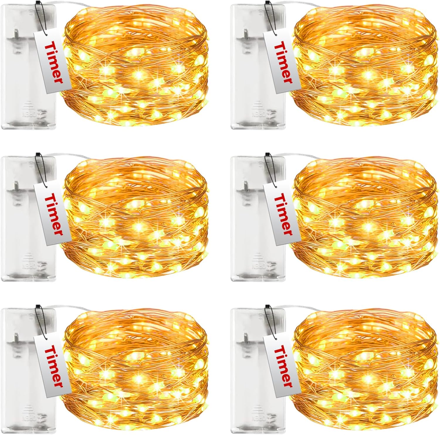 btfarm 6 Pack Fairy Lights Battery Operated with Timer, 30LED 9.8FT Twinkle Lights Waterproof, Copper Wire Christmas String Lights Battery Powered for Indoor Outdoor Wedding Party Holiday Decorations