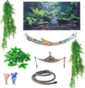 COMSUN 9 PCS Bearded Dragon Tank Accessories, Plastic Reptile Plants, Flexible Vine Jungle Climb with Leaves, Polyester Bearded Dragon Hammocks, Background Decoration for Gecko Chameleon Snake Lizard