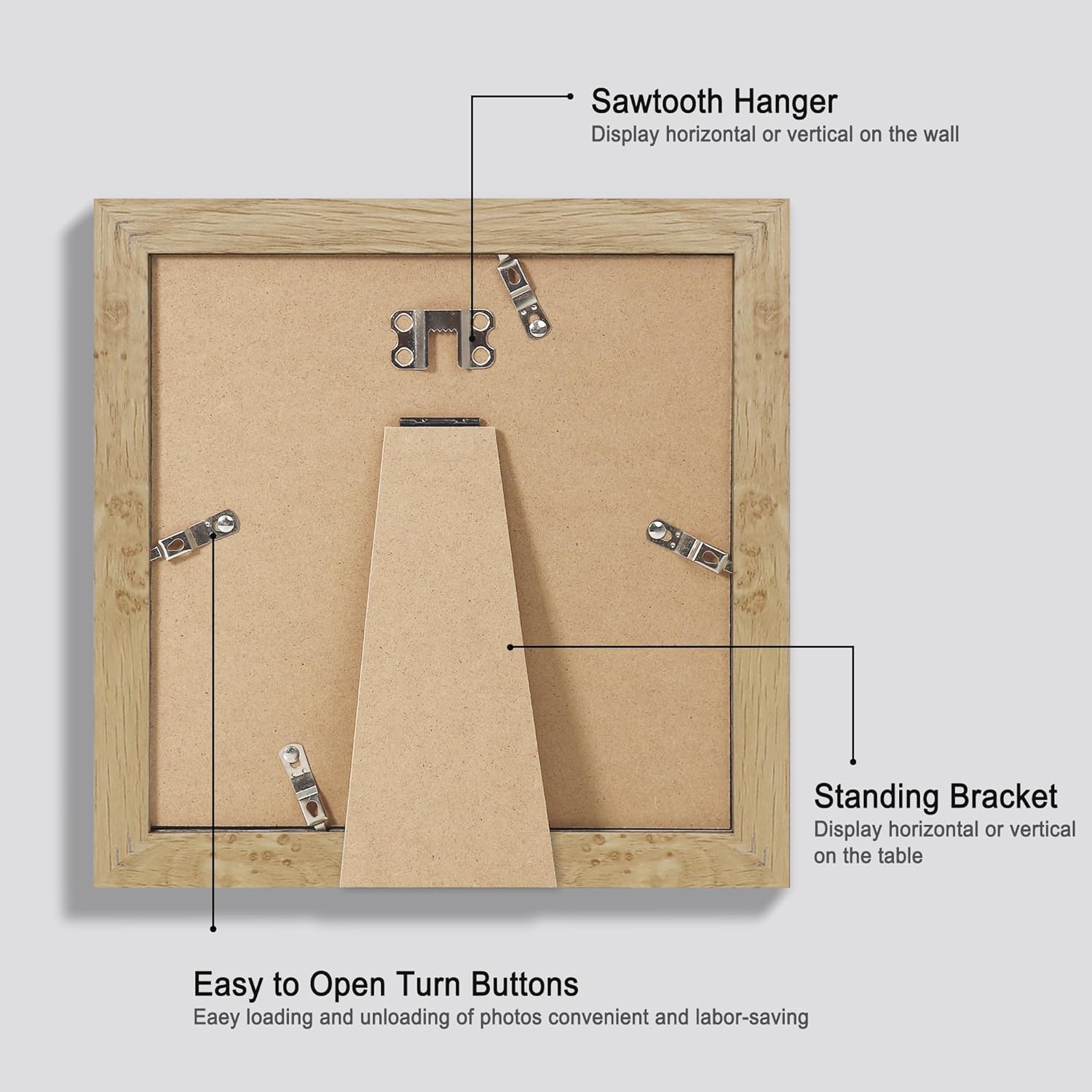 8x8 Picture Frames Set of 4, Made of Glass and Natural Oak Wooden Frame - Display Picture 6x6 with Mat or 8 x 8 Without Mat, 8 by 8 Photo for Wall or Tabletop