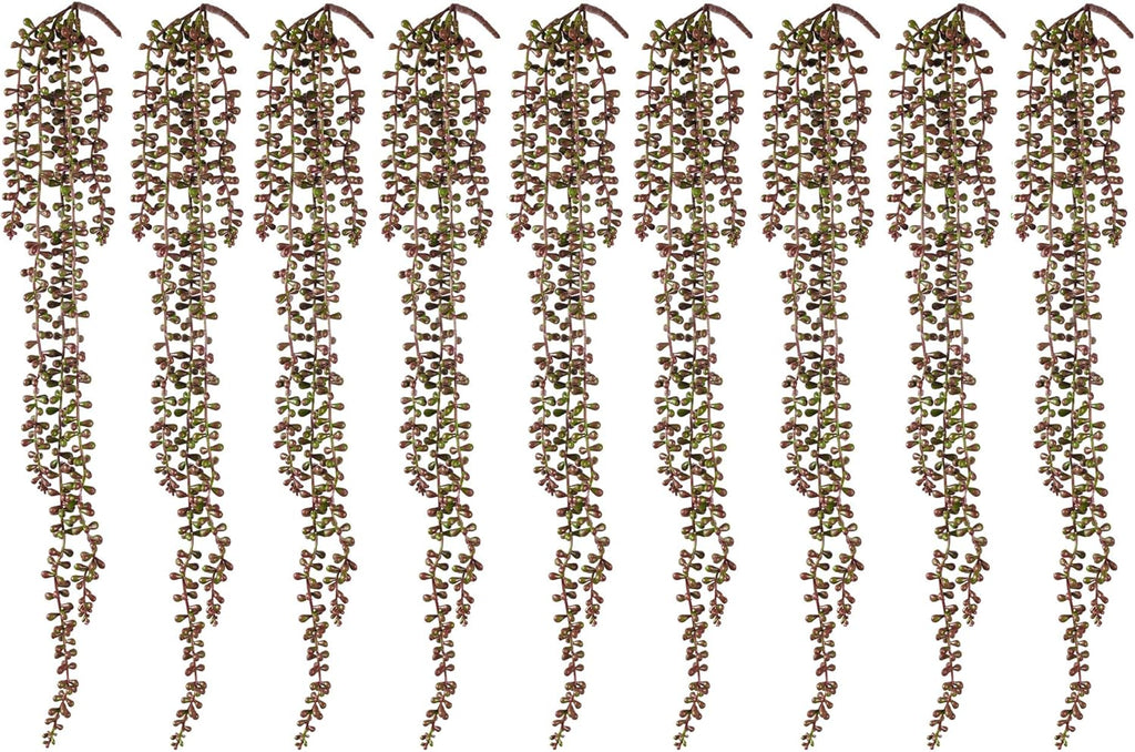 9PCS Orange Artificial Succulents Hanging Plants,27.5 Inch Fake String of Pearls Greenery Plants 5 Branches for Autumn Home Garden Office Party Balcony Wall Indoor Outdoor Fall Dec, Orange