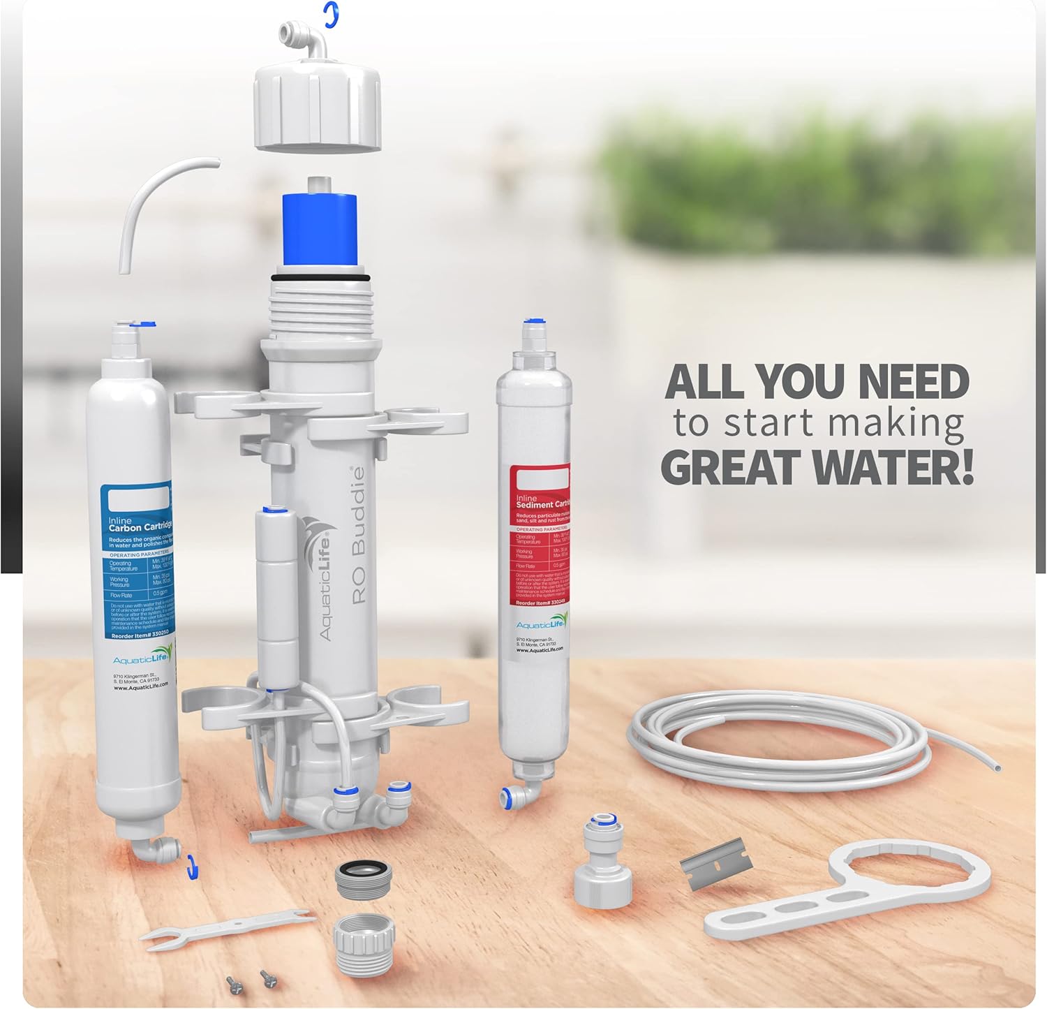 Aquatic Life RO Buddie 3-Stage Reverse Osmosis Aquarium Water Filter System RO Filtration Unit for Fish Tank, Fountains, and More, 100 GPD