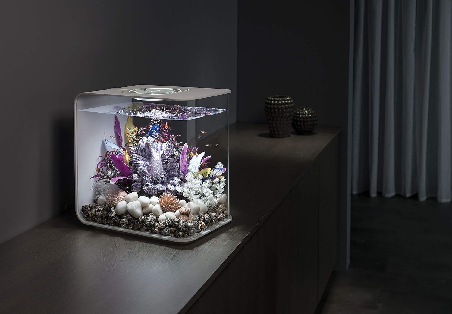 biOrb Flow 15 Acrylic 4-Gallon Aquarium with Multi-Color Remote-Controlled LED Lights Modern Compact Tank for Tabletop or Desktop Display, White