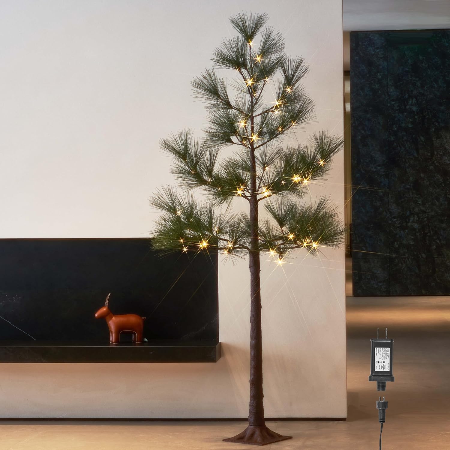Hairui Lighted Christmas Pine Tree with Lights 6FT 72 Warm White LED Lights, Tree with Lights for Room Thanksgiving Christmas Holiday Decoration Indoor Outdoor