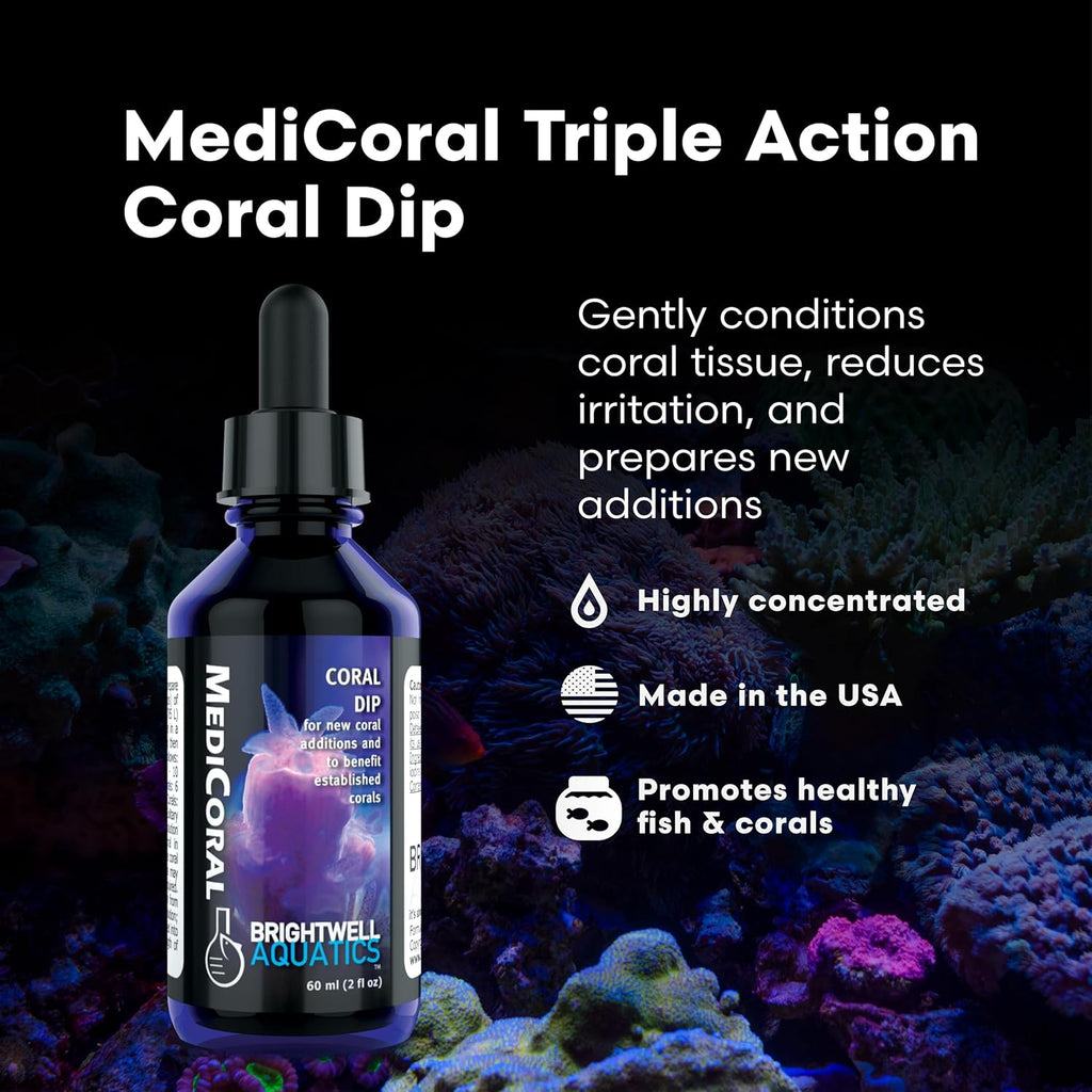 Brightwell Aquatics MediCoral Coral Dip for Stony Soft Leather Polyp Corals Prepares New Additions Reduces Tissue Degradation in Reef Aquariums, 1000 ml