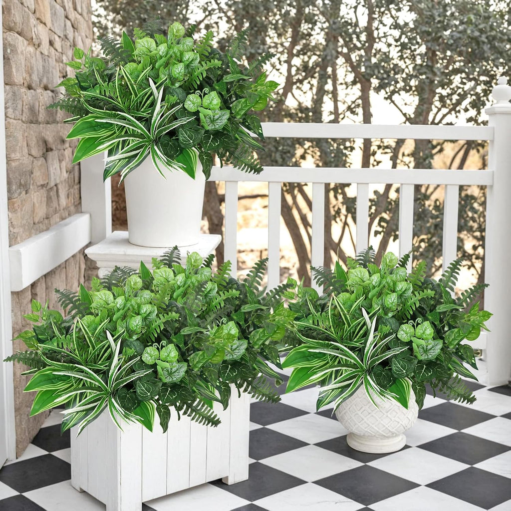 DEMIUKO 18PCS Artificial Plants Outdoor UV Resistant Fake Plants Stem Faux Greenery Plastic Plants Bushes for Garden Patio Porch Window Box Home Wedding Decor(Greenery, 18PCS)
