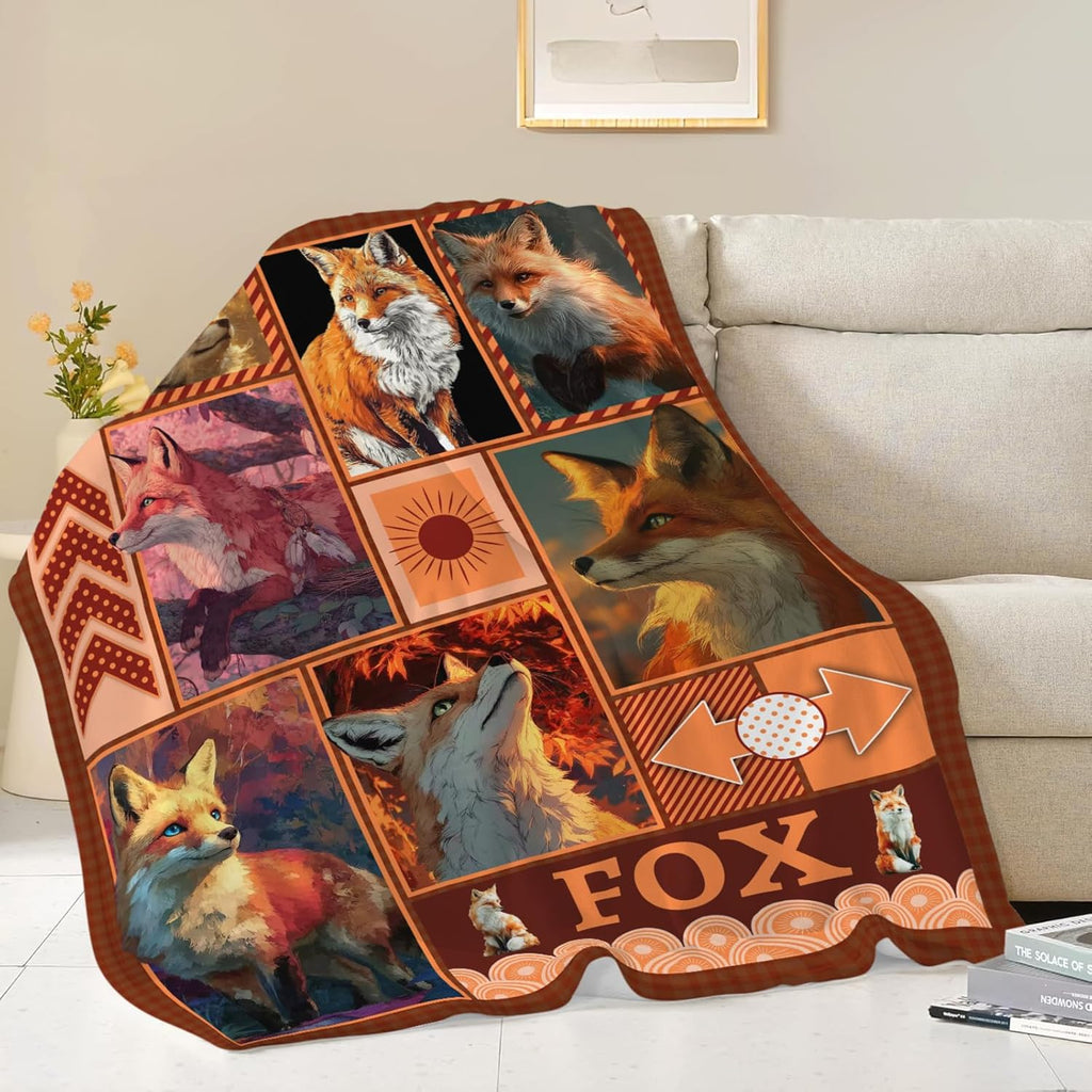 Fox Throw Blanket Orange Fox Stuff Gifts for Kids Girls Boys Adults Women Men Soft Cozy Warm Plush Fluffy Fuzzy Fleece Blanket Decor 60''X80''