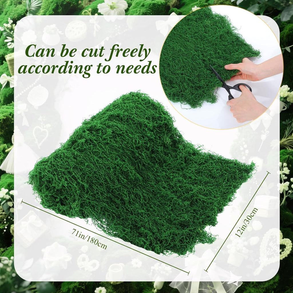 Zeyune 1 Pcs Christmas Fake Moss Table Runner for Crafts 12'' x 71'' Artificial Moss Sheet Roll Waterproof Carpet Blanket for Wall Roof Garden Wedding Birthday Party Table Decoration (Dark Green)