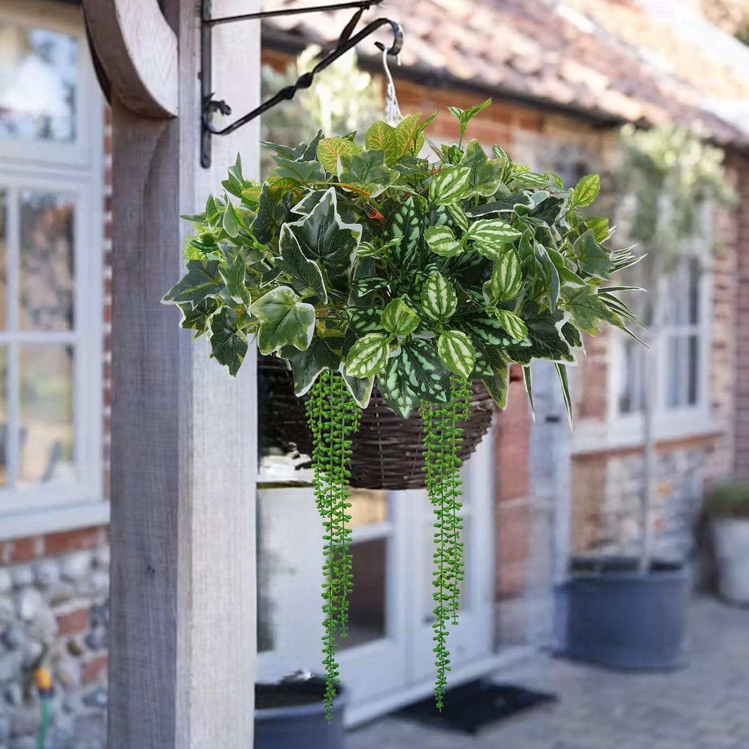 GTIDEA 17 Bundles Outdoor Artificial Plants UV Resistant Fake Greenery Stems Faux Shrubs for Indoor Outside Hanging Front Porch Patio Garden Window Box Home Decor