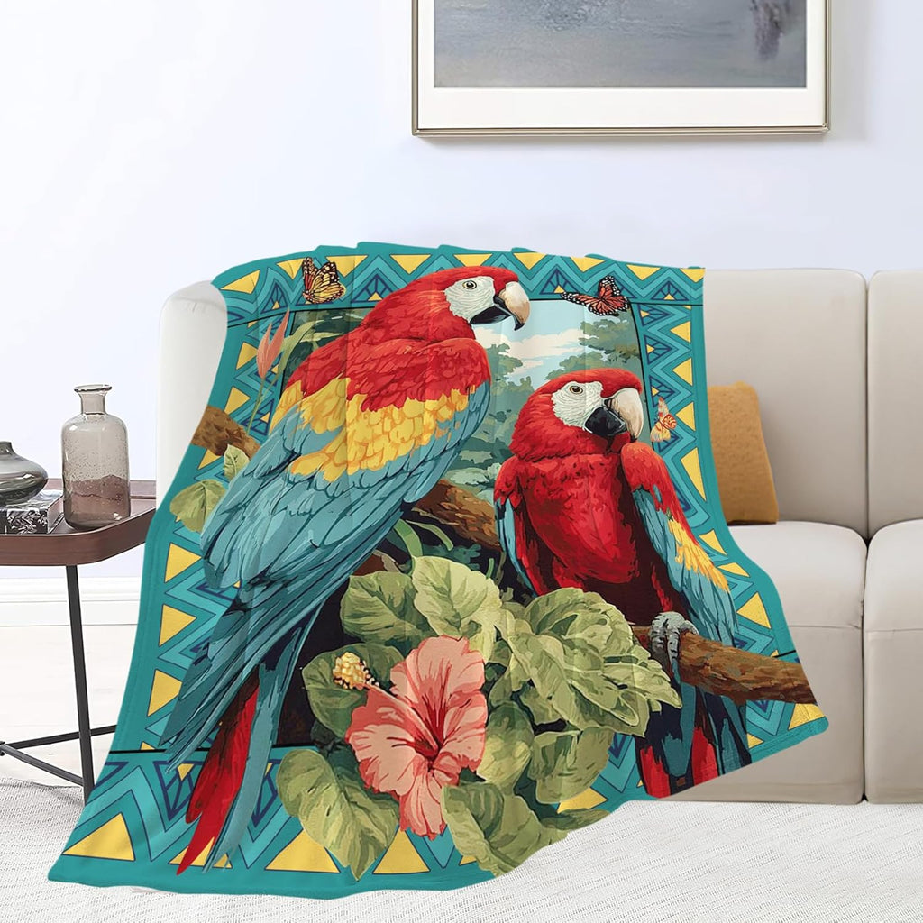 Parrot Bird Throw Blanket Macaw Stuff Gifts for Kids Girls Boys Adults Women Men Soft Cozy Warm Plush Fluffy Fuzzy Fleece Blanket Decor 40''X50''