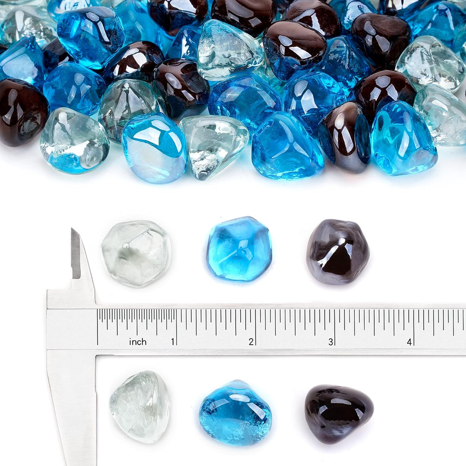 Stanbroil 10-Pound Blended Fire Glass Diamonds - 1/2 inch Fire Glass Blended Caribbean Blue, Crystal Ice, Amber Luster for Indoor and Outdoor Gas Fire Pits and Fireplaces