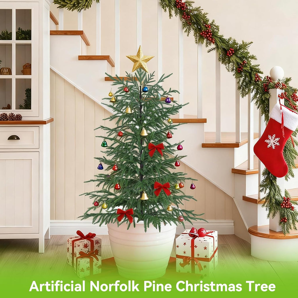 4FT Artificial Norfolk Pine Tree, 2pc Artificial Christmas Tree Faux Potted Plants for Front Porch Christmas Indoor Outdoor Decor