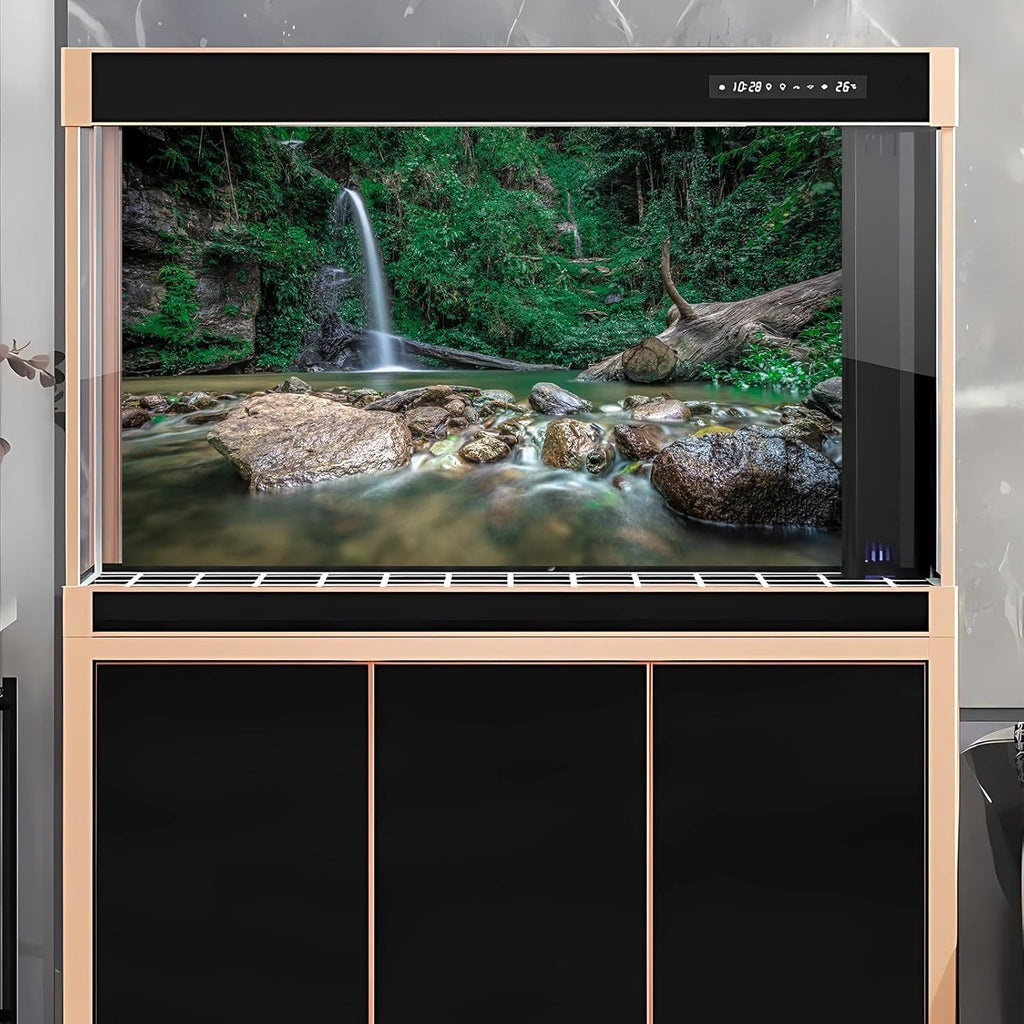 Waterfall Aquarium Background Deep Forest Natural Landscape Terrarium Background Falls Green Jungle Plants Huge Rocks Fish Tank Background Rock Dead Wood Reptile Background Vinyl 36x18in
