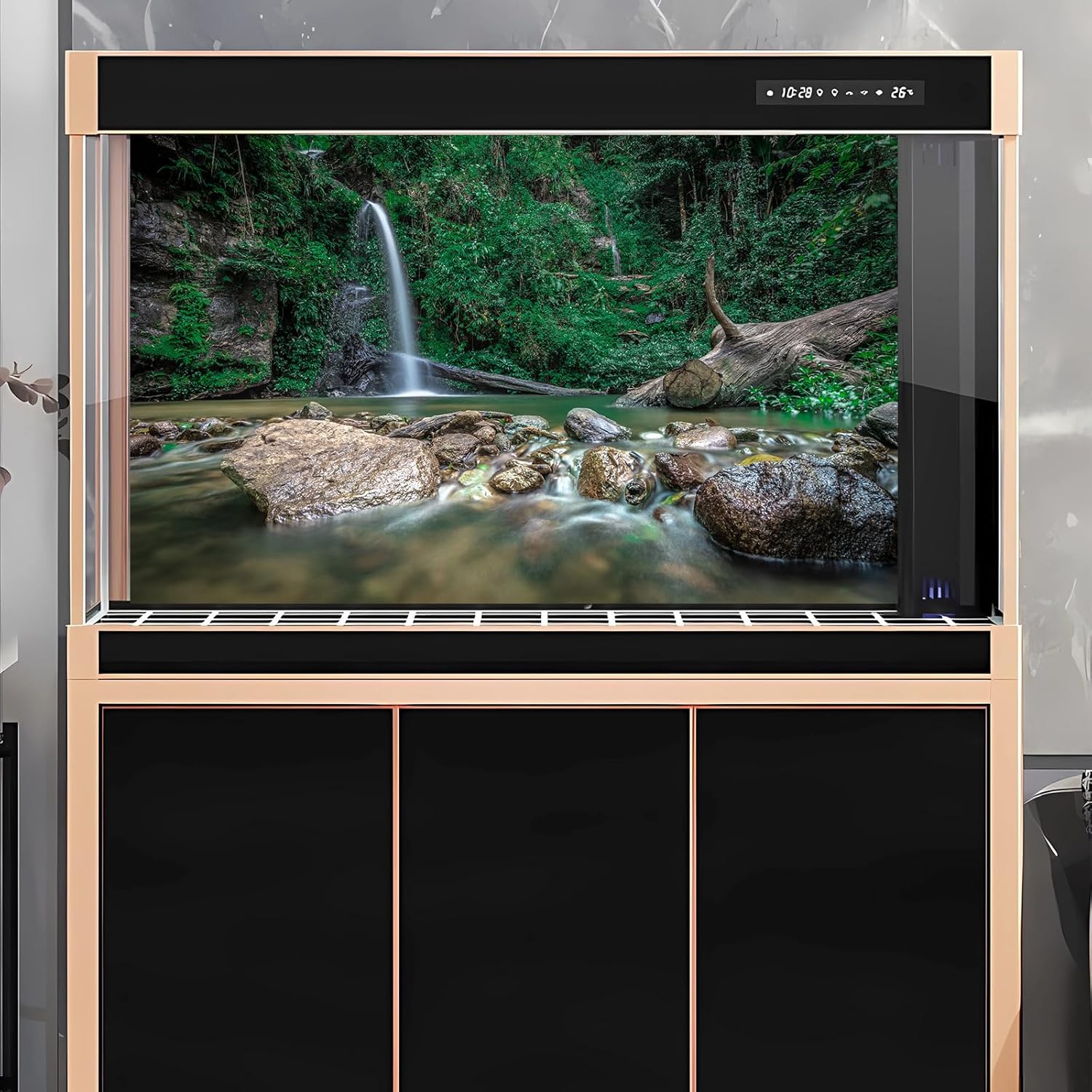 Waterfall Aquarium Background Deep Forest Natural Landscape Terrarium Background Falls Green Jungle Plants Huge Rocks Fish Tank Background Rock Dead Wood Reptile Background Vinyl 36x18in