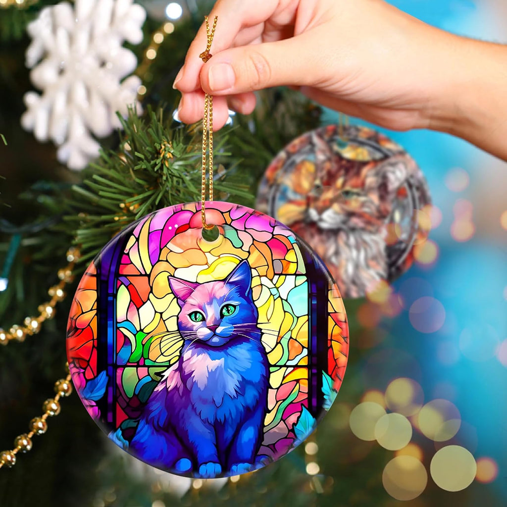 Touber Cat Ornament, Christmas Decoration, Holiday Present Idea, Heirloom Keepsake, Round Ceramic, Bauble Present, Cat