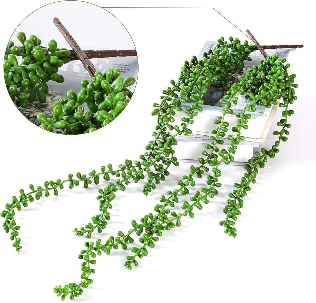 6PCS Artificial Succulents Hanging Plants,27.5 Inch Fake String of Pearls Greenery Plants 5 Branches for Autumn Home Garden Office Party Balcony Wall Indoor Outdoor Fall Decoration