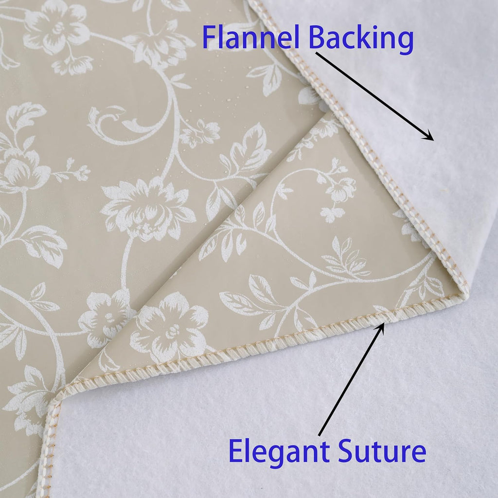 Heavy Duty Vinyl Tablecloth with Flannel Backing Waterproof Oil-Proof Plastic Table Cloth Stain-Resistant Wipeable Rectangle or Square Table Cover for Indoor and Outdoor (Beige Floral,54x54 Inch)