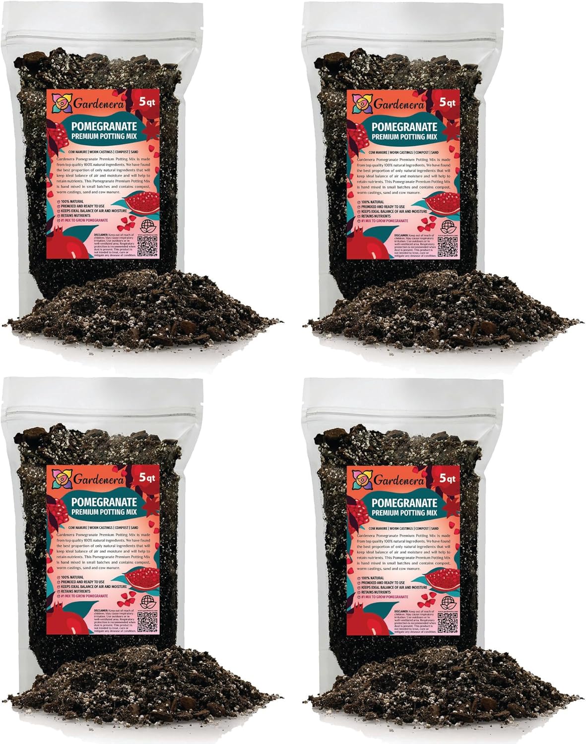 Gardenera Premium Pomegranate Potting Soil Mix - Ideal Nutrient Blend for Growing Robust, Flavorful, and Bountiful Pomegranate Trees - 1 Quart
