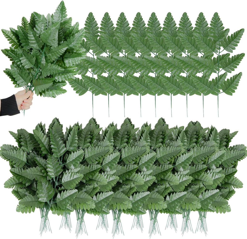 XONOR Artificial Silk Leaf Fern - Artificial Fern Leaves Stem Faux Greenery Plant for Cemetery Grave Headstone Wedding Home Garden Decoration (200Pcs, Dark Green)