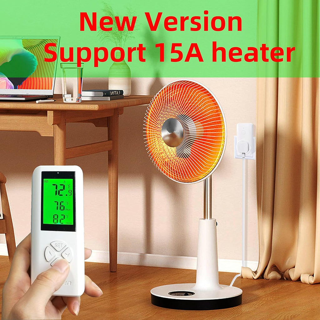 15A Wireless Temperature Controller, Digital Plug-in Thermostat Outlet with Remote Control, Support Heating & Cooling for A/C, Fans, and Heaters White
