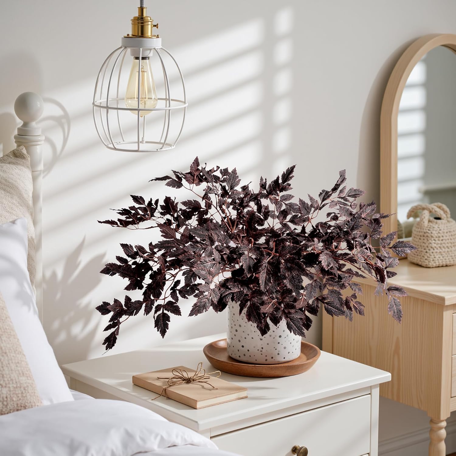 Artificial Cimicifuga Plant Leaf Fake Plants Fall Stems for vases Fake Leaves Silk Plants for Fall Decorations for Home Dining Table, Wedding, Fireplace Decorations 8PCS 23.6In（No vase）