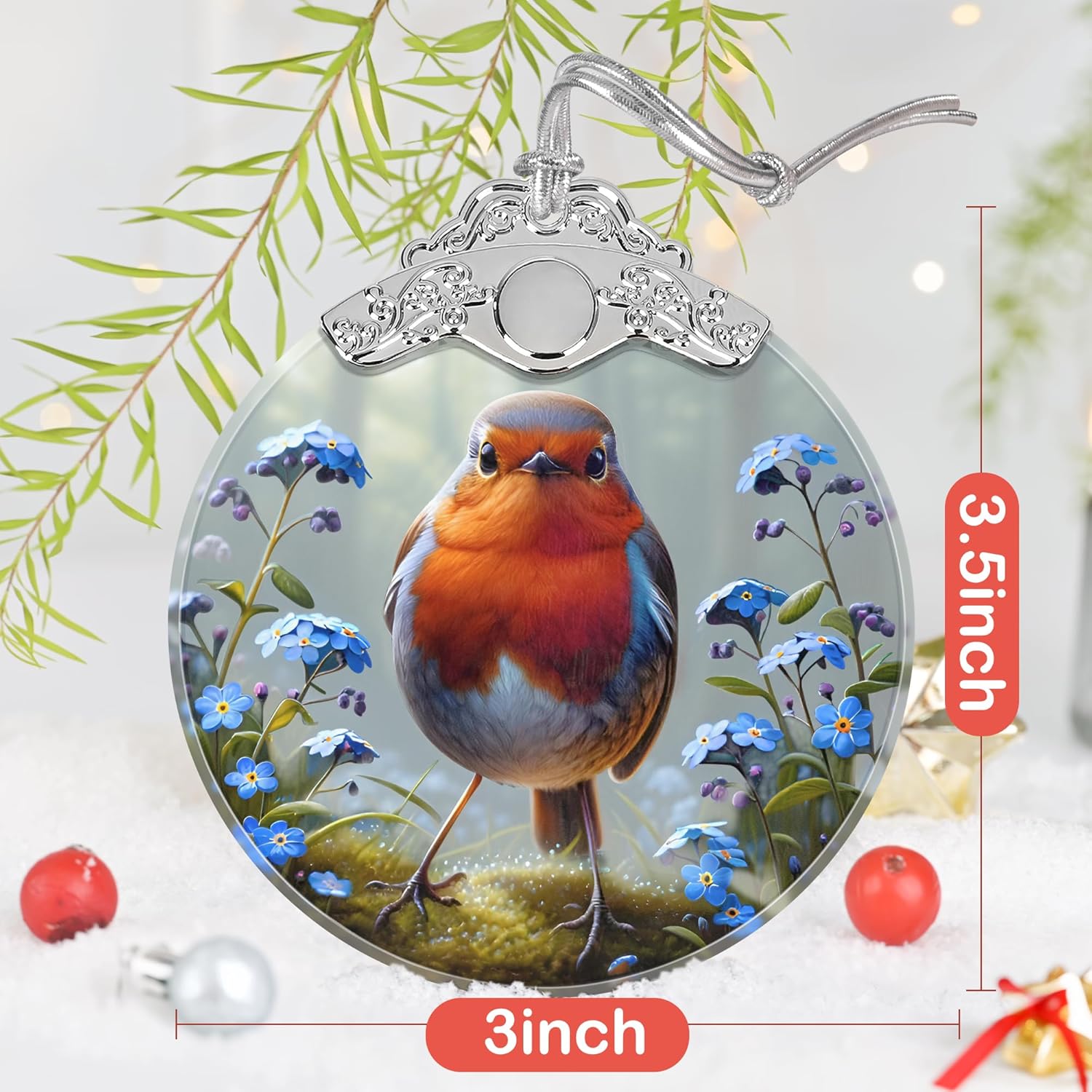 Robin Stained Glass Ornament - Christmas Tree Decorations, Robin Ornaments for Christmas Tree