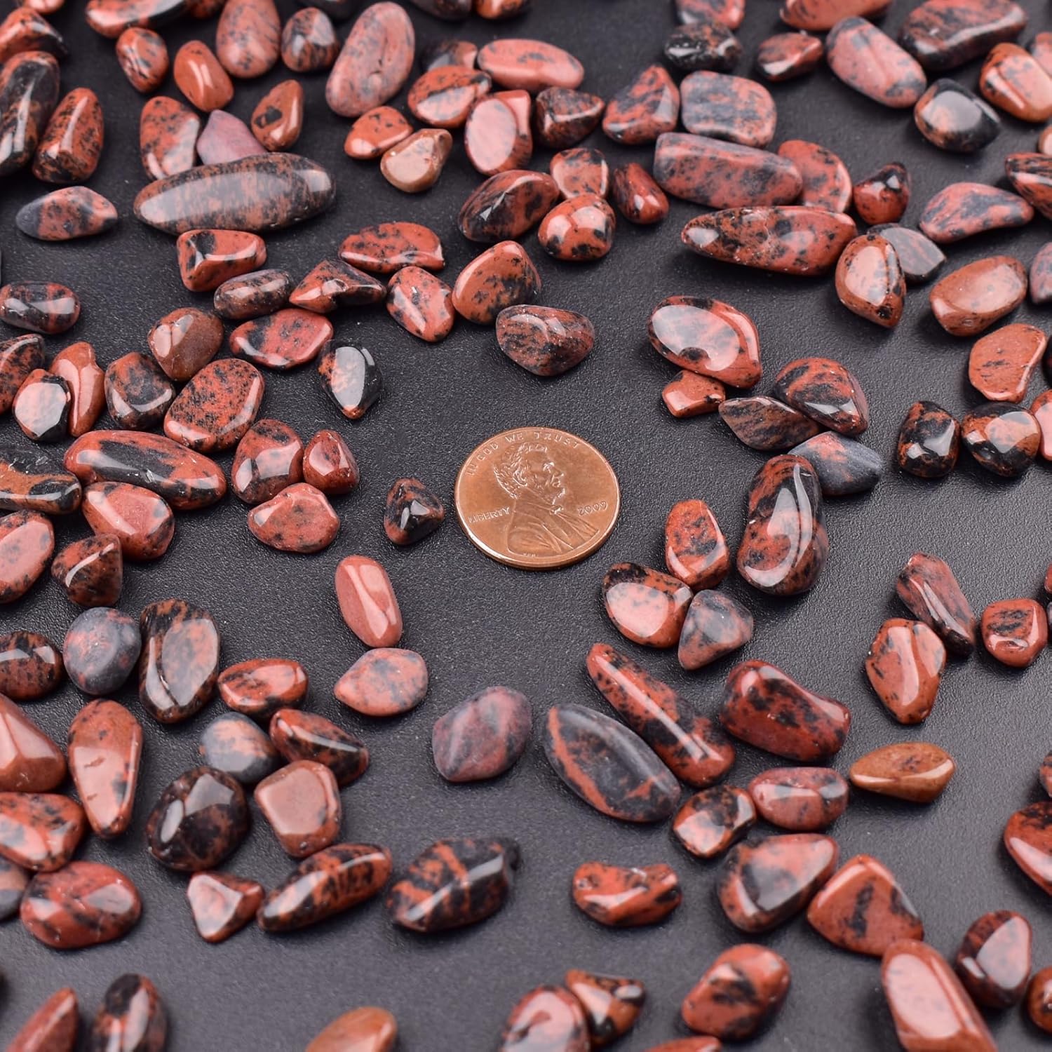 Polished Mahogany Obsidian Crystal Chips 200 Pcs - 0.3" 10 oz Tumbled Stone Chips Crushed Sea Glass Stones Healing Reiki Crystal Making Home Decoration