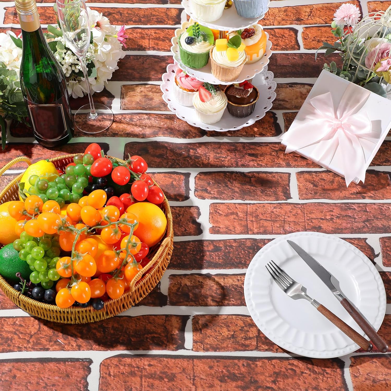 VitalCozy 10 x 8 ft Christmas Brick Wall Backdrop for Photography Polyester Fabric Brick Backdrop Photo Studio Props Banner for Graduation Newborn Birthday Party (Dark Red)