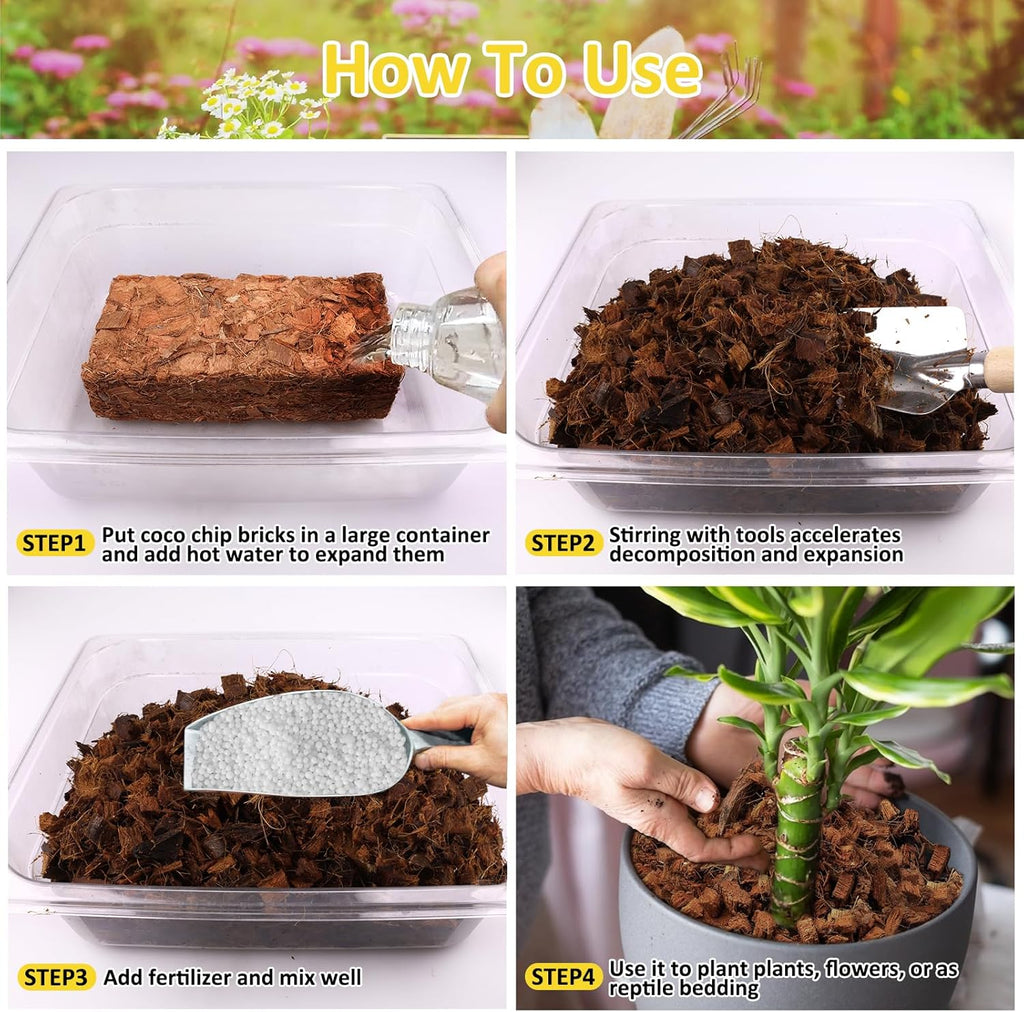 Riare 6 Pack Coco Chips Substrate for Plants- 6.6lb 100% Organic Coconut Husk Brick with Low EC and pH Balanced, High Expansion Coconut Substrate Coco Husk Mulch for Garden Flowers, Herbs, Planting