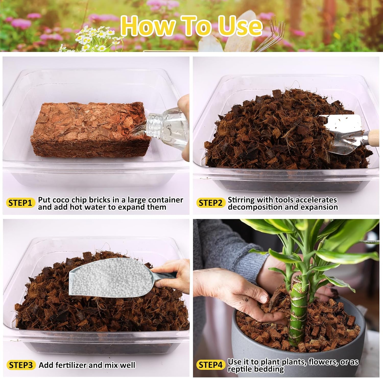 Riare 6 Pack Coco Chips Substrate for Plants- 6.6lb 100% Organic Coconut Husk Brick with Low EC and pH Balanced, High Expansion Coconut Substrate Coco Husk Mulch for Garden Flowers, Herbs, Planting
