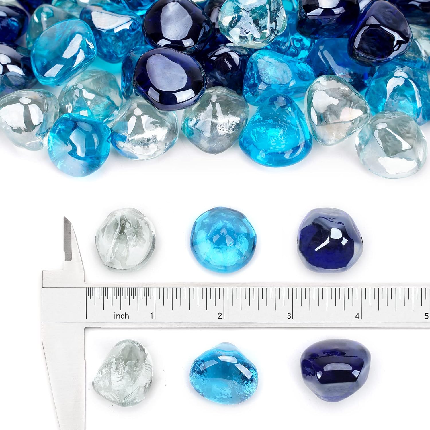 Stanbroil 10-Pound Blended Fire Glass - 1/2 inch Diamonds, Cobalt Blue, Crystal Ice, Caribbean Blue Luster for Indoor & Outdoor Gas Fire Pits & Fireplaces